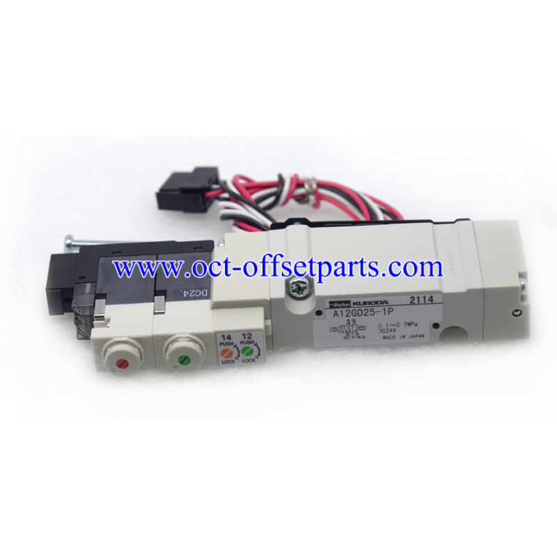 Original new Komori LS-40 machine valve part numbers 3Z0-8102-890 and 3Z08102890, model A12PS25-1P, made in Japan.